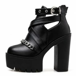 Kinky Cloth Chain Square Heel Ankle Boots