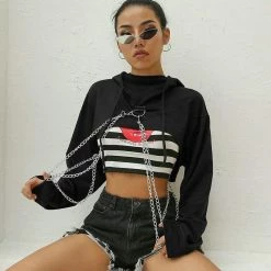 Kinky Cloth Chained Queen Crop Top Hoodie