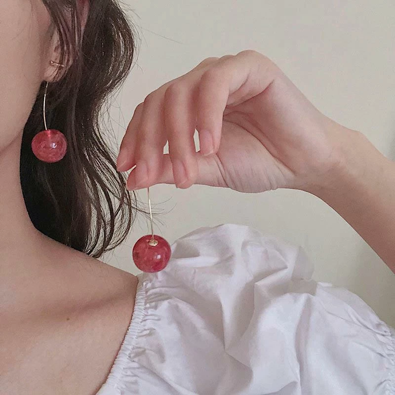 Kinky Cloth Jewelry Cherry Fruit Long Dangle Earrings 2 Kinky Cloth Jewelry Cherry Fruit Long Dangle Earrings
