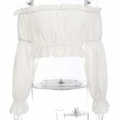 Kinky Cloth Chiffon Off Shoulder Crop Top