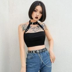 Kinky Cloth Goth Choker Halter Crop Top