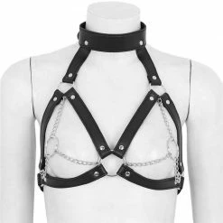 Kinky Cloth Collar And Breast Chained Harness BDSM