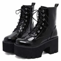 Kinky Cloth Combat Laced Platform Boots Goth