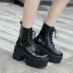 Kinky Cloth Combat Laced Platform Boots Goth