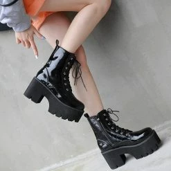Kinky Cloth Combat Laced Platform Boots Goth