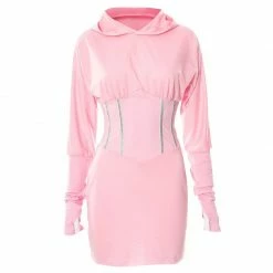 Kinky Cloth Corset Hoodie Long Sleeve Dress Top & Tees