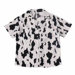 Kinky Cloth Cow Print Button Down Top Top & Tees