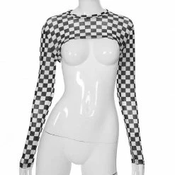 Kinky Cloth Cropped Long Sleeve Checkerboard T-Shirt