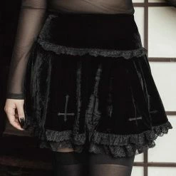 Kinky Cloth Goth Cross Embroidered Black Skirt