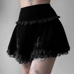 Kinky Cloth Goth Cross Embroidered Black Skirt