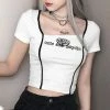 Kinky Cloth Cute And Psycho Irregular Neck Slim Crop Shirt Goth