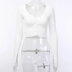 Kinky Cloth Top & Tees Deep V Neck Long Sleeve Crop Top