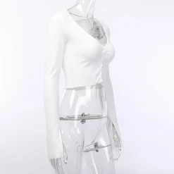 Kinky Cloth Top & Tees Deep V Neck Long Sleeve Crop Top