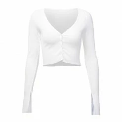 Kinky Cloth Top & Tees Deep V Neck Long Sleeve Crop Top
