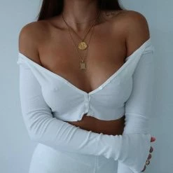 Kinky Cloth Deep V-Neck Long Sleeve Crop Top Top & Tees