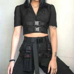 Kinky Cloth Double Buckle Crop Top