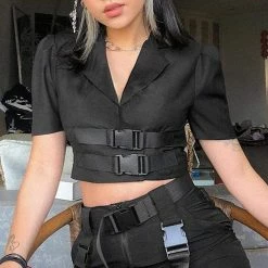 Kinky Cloth Double Buckle Crop Top