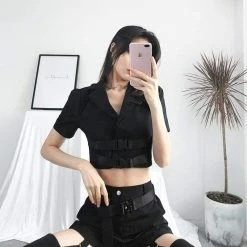 Kinky Cloth Double Buckle Crop Top