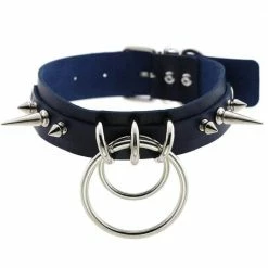 Kinky Cloth Double Ring Spiked Choker Goth