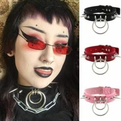 Kinky Cloth Double Ring Spiked Choker Goth