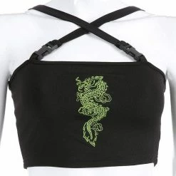 Kinky Cloth Dragon Embroidery Crop Top