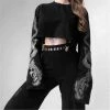 Kinky Cloth Goth Dragon Print Flare Sleeve Crop Top