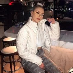 Kinky Cloth Drawstring Cropped Puffer Jacket