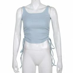 Kinky Cloth Drawstring Ruched Ribbed Bodycon Tank Top Top & Tees