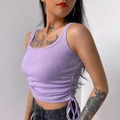 Kinky Cloth Drawstring Ruched Ribbed Bodycon Tank Top Top & Tees