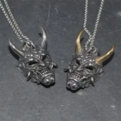 Kinky Cloth Fangs Demon Mask Pendant Necklace Goth