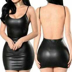 Kinky Cloth Faux Leather Backless Mini Dress