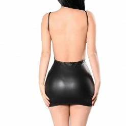 Kinky Cloth Faux Leather Backless Mini Dress