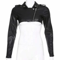 Kinky Cloth Faux Leather Cropped Jacket