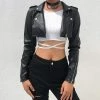 Kinky Cloth Faux Leather Cropped Jacket
