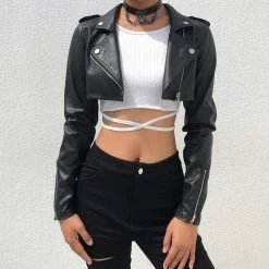 Kinky Cloth Faux Leather Cropped Jacket