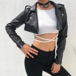 Kinky Cloth Faux Leather Cropped Jacket
