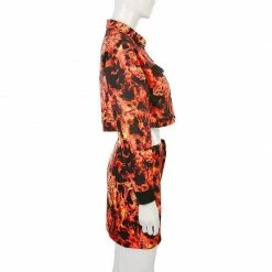 Kinky Cloth Goth Fire Flame Coat & Skirt Set