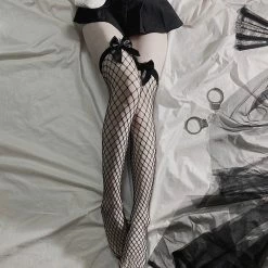 Kinky Cloth Fishnet Bow Thigh High Stockings Socks & Tights