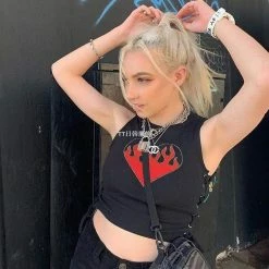 Kinky Cloth Flaming Heart Side Lace Crop Top Punk