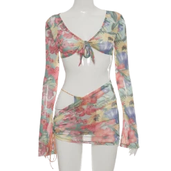 Kinky Cloth Floral Mesh Three Piece Set On Sale