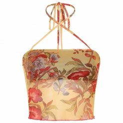 Kinky Cloth Floral Sheer Mesh Halter Top Top & Tees