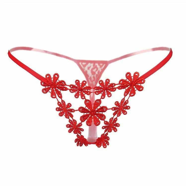 Kinky Cloth Flower Embroidery G String Thong 1 Kinky Cloth Flower Embroidery G String Thong