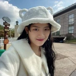 Kinky Cloth Fluffy Bear Ears Bucket Hat Kawaii