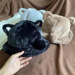 Kinky Cloth Fluffy Bear Ears Bucket Hat Kawaii