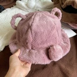 Kinky Cloth Fluffy Bear Ears Bucket Hat Kawaii