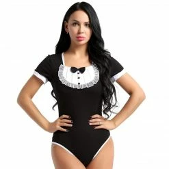 Kinky Cloth Cosplay French Maid Baby Snap Crotch Bodysuit