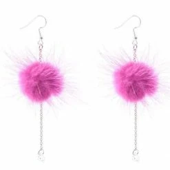 Kinky Cloth Jewelry Fur Ball Pompom Drop Earrings