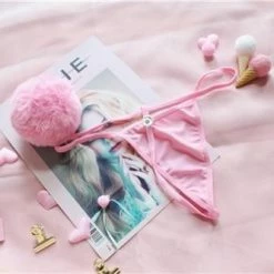 Kinky Cloth Pet Play Fuzzy Tail Thongs