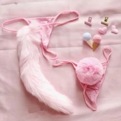 Kinky Cloth Pet Play Fuzzy Tail Thongs