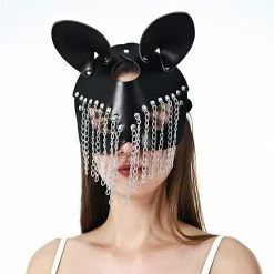Kinky Cloth Goth Leather Chain Catwoman Mask BDSM